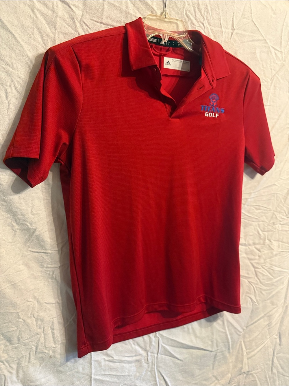 adidas Men's Red Polo with Blue Titans Golf Embroidery